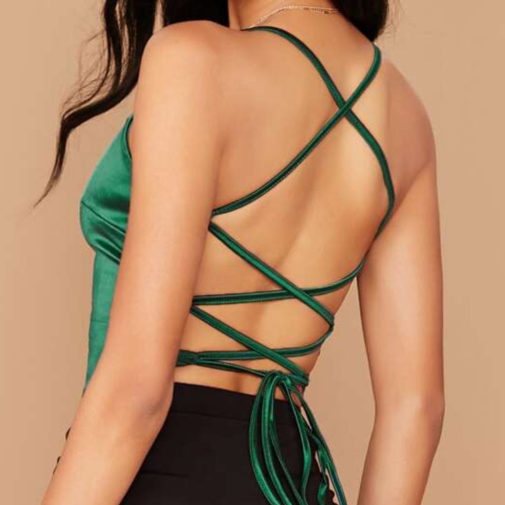 SHEIN Green Backless Strappy Crop Top